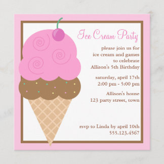 Invitación Fiesta de cumpleaños del cono de helado de los