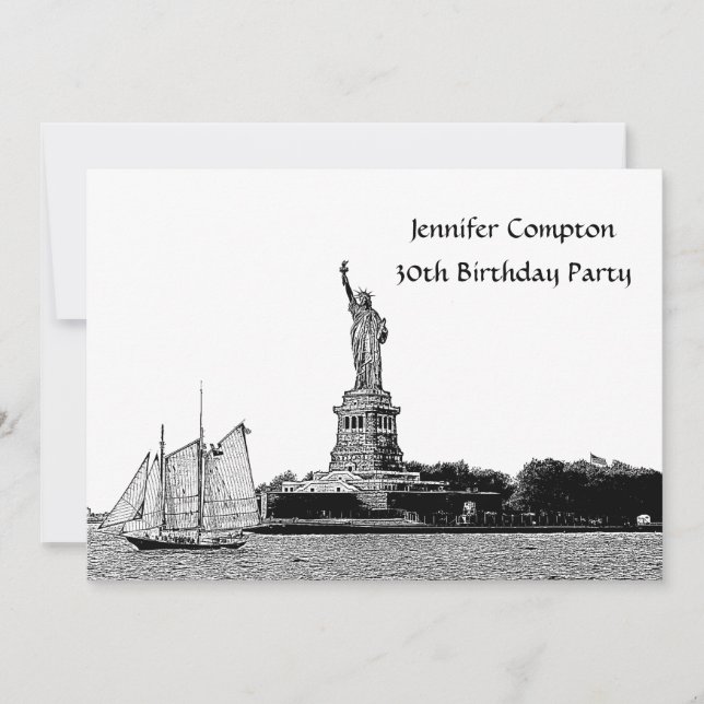 Invitación Fiesta de cumpleaños del contorno de la Estatua de (Anverso)