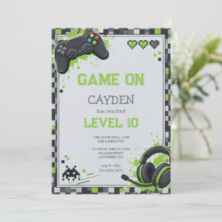 Invitación Fiesta de cumpleaños del controlador de Pixel Game