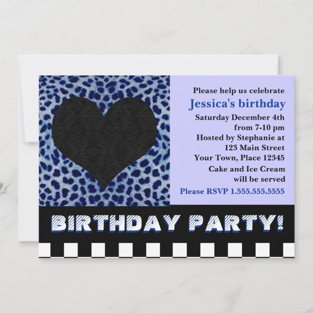 Invitación Fiesta de cumpleaños del corazón de Chita - Azul (Anverso)