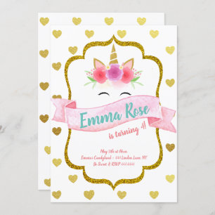 Invitación Fiesta de Cumpleaños del Corazón de Unicornio