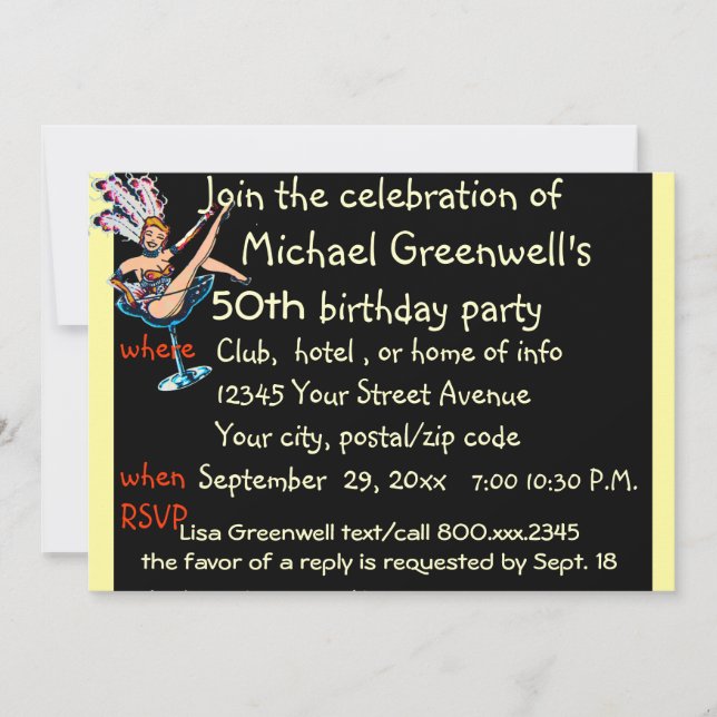 Invitación Fiesta de cumpleaños del corista del casino del (Anverso)