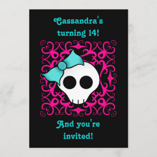 Invitación fiesta de cumpleaños del cráneo gótico para adoles