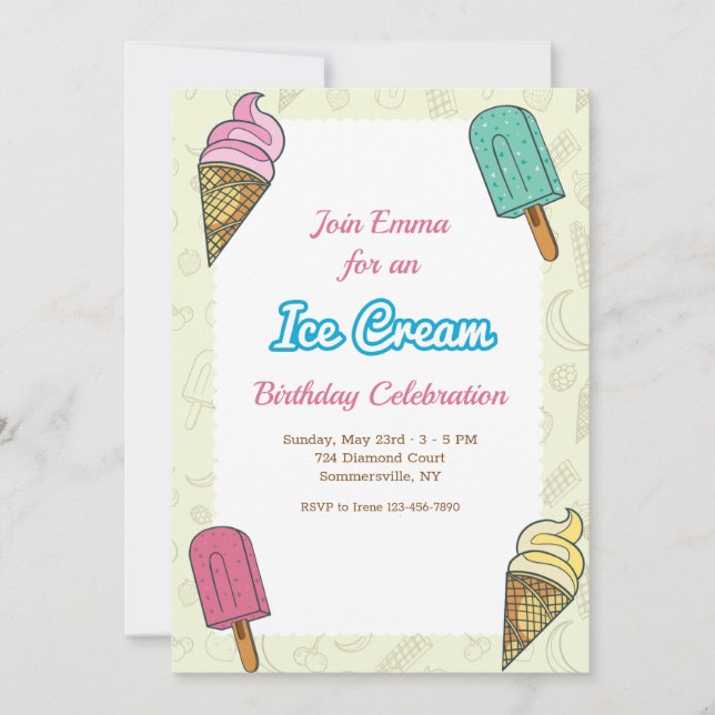 Invitación Fiesta de cumpleaños del crema de hielo  (Anverso)