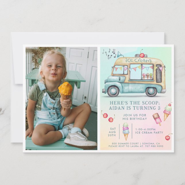 Invitación Fiesta de cumpleaños del crema de hielo de verano  (Anverso)