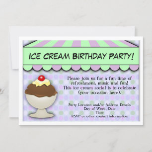 Invitación Fiesta de cumpleaños del Crema de Hielo, Pastel Aw