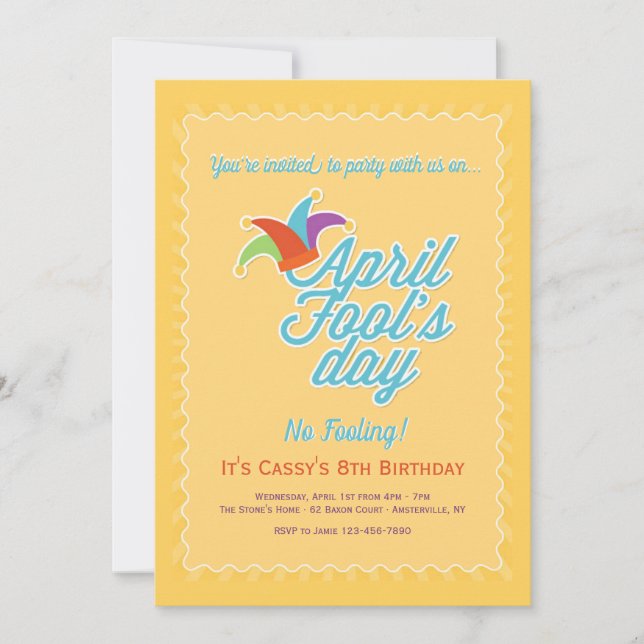 Invitación Fiesta de cumpleaños del Día de los Inocentes (Anverso)