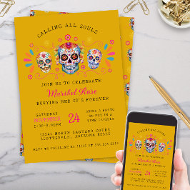 Invitación Fiesta de cumpleaños del Día de Oro de los Muertos