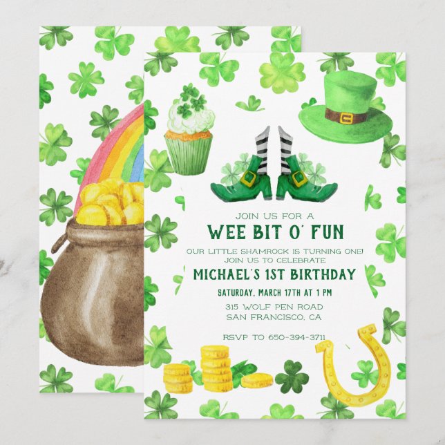 Invitación Fiesta de cumpleaños del Día de San Patricio (Anverso / Reverso)