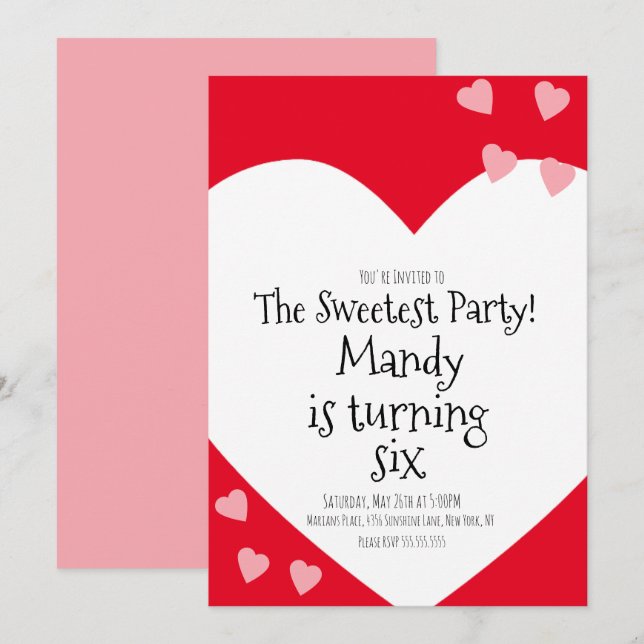 Invitación Fiesta de cumpleaños del Día de San Valentín rosad (Anverso / Reverso)