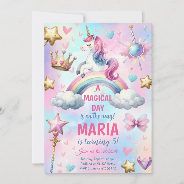 Invitación Fiesta de cumpleaños del Día del Arcoiris de Unico (Anverso)