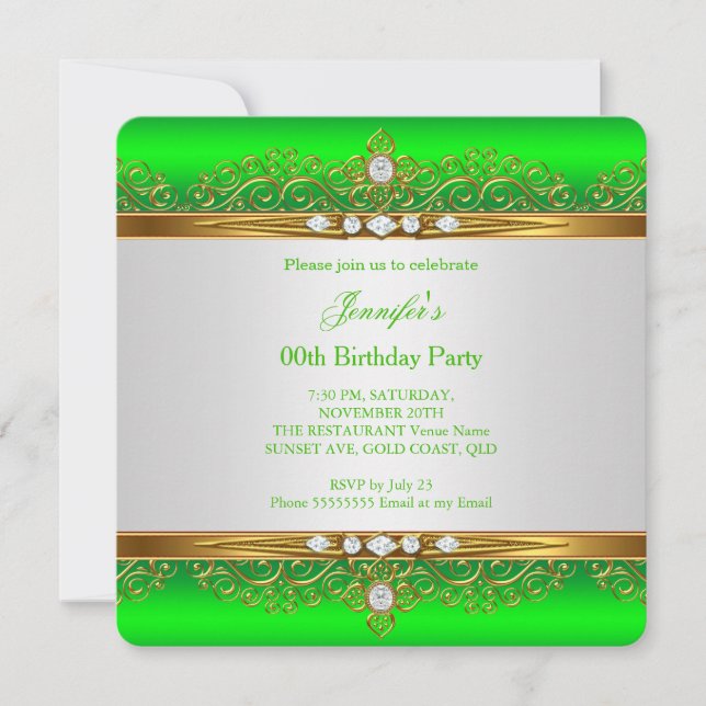 Invitación Fiesta de cumpleaños del Diamante Blanco Lime Gree (Anverso)