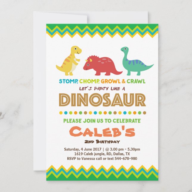 Invitación Fiesta de cumpleaños del dinosaurio Invitaton (Anverso)