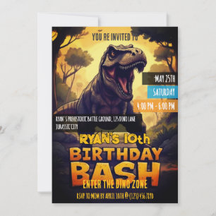 Invitación Fiesta de Cumpleaños del Dinosaurio T Rex Rugiente