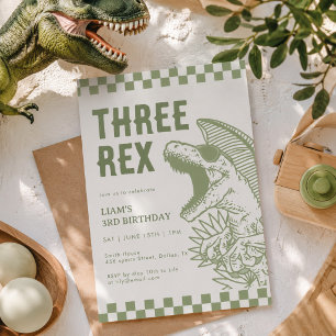 Invitación Fiesta de cumpleaños del dinosaurio T Rex Verde Re