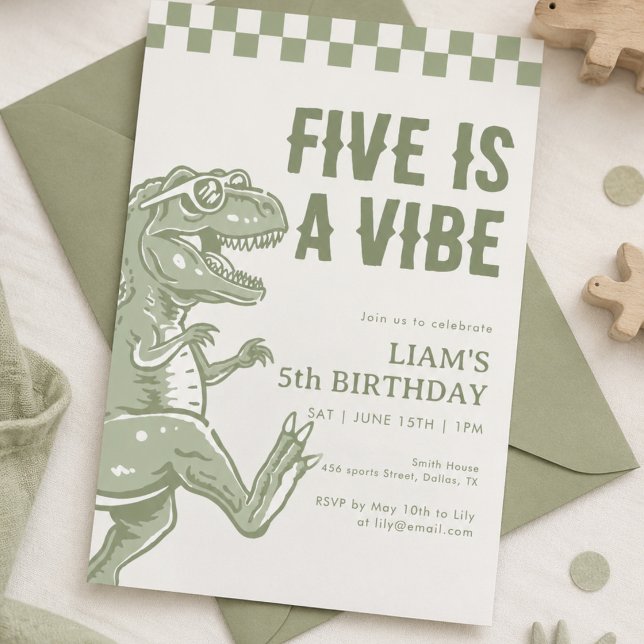 Invitación Fiesta de cumpleaños del dinosaurio T Rex Verde Re (Subido por el creador)