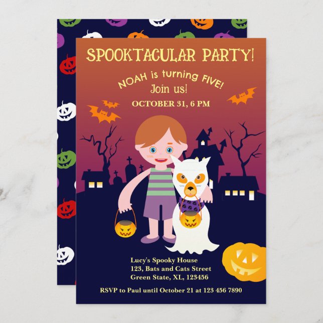 Invitación Fiesta de cumpleaños del disfraz de Halloween (Anverso / Reverso)