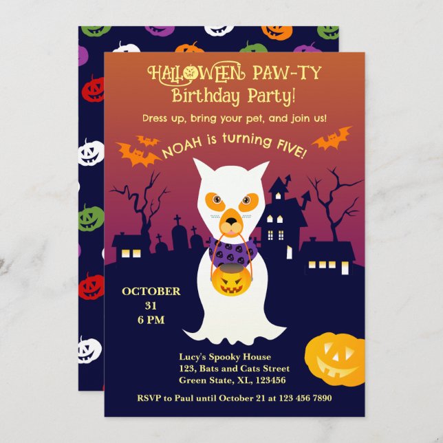 Invitación Fiesta de cumpleaños del disfraz de Halloween (Anverso / Reverso)