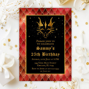 Invitación Fiesta de Cumpleaños del Dragón Dorado con Escamas
