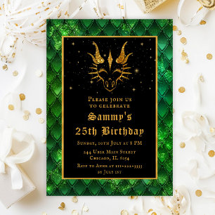 Invitación Fiesta de Cumpleaños del Dragón Dorado con Escamas