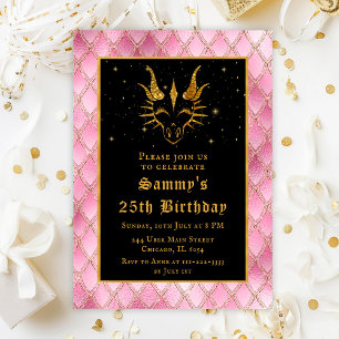 Invitación Fiesta de Cumpleaños del Dragón Dorado con Escamas