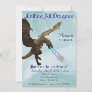 Invitación Fiesta de Cumpleaños del Dragón Wyvern que Echa Fu