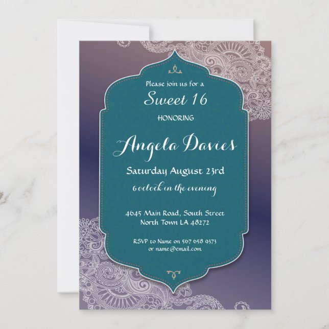 Invitación Fiesta de cumpleaños del dulce 16 de la joya del (Anverso)