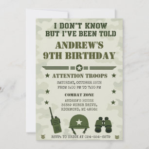 Invitación Fiesta de cumpleaños del ejército con camuflaje pe