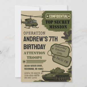 Invitación Fiesta de cumpleaños del ejército de camuflaje per