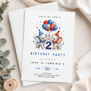 Invitación Fiesta de cumpleaños del elefante bebé número 2