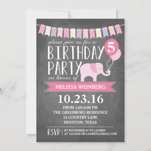 Invitación Fiesta de cumpleaños del elefante de la edad del P (Anverso)