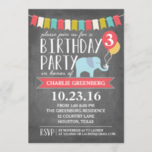 Invitación Fiesta de cumpleaños del elefante de la edad del P