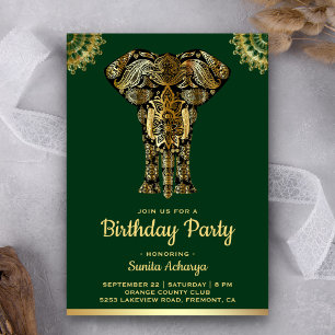Invitación Fiesta de cumpleaños del Elefante de Oro Verde