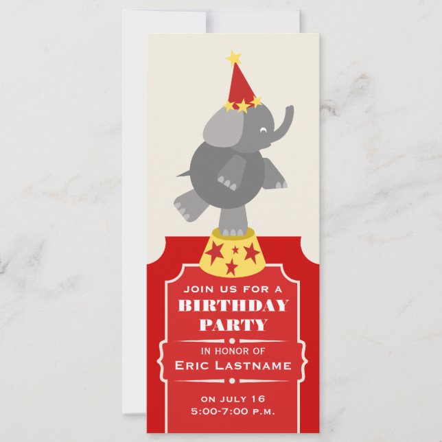 Invitación Fiesta de cumpleaños del elefante del circo (Anverso)