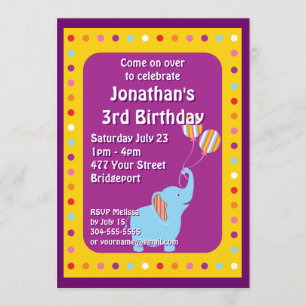 Invitación Fiesta de cumpleaños del elefante Personalizado