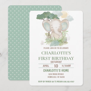 Invitación Fiesta de cumpleaños del Elefante Verde