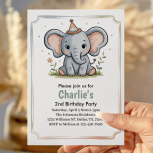 Invitación Fiesta de Cumpleaños del Elefante Verde Lindo de l