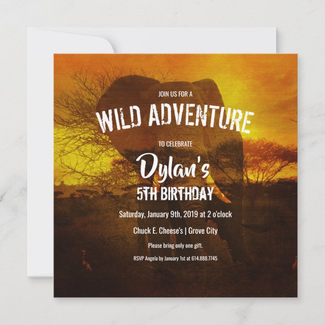 Invitación Fiesta de cumpleaños del Elephant Safari (Anverso)