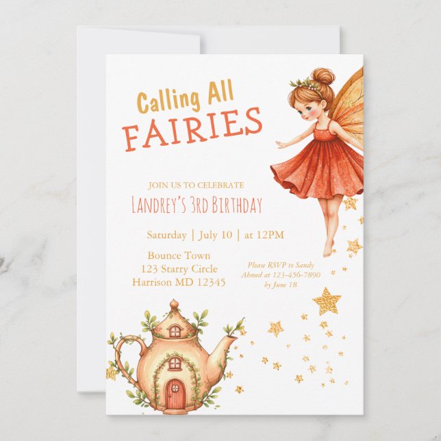 Invitación Fiesta de Cumpleaños del Encantado Jardín de Té de (Anverso)