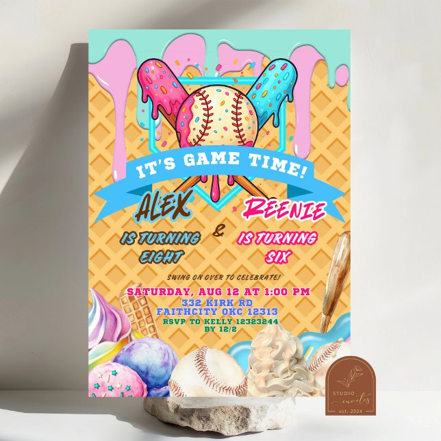 Invitación Fiesta de cumpleaños del equipo de béisbol Ice Cre (Subido por el creador)