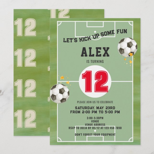 Invitación Fiesta de cumpleaños del equipo de fútbol de campo (Anverso / Reverso)
