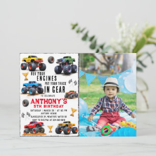 Invitación Fiesta de cumpleaños del equipo Monster Truck con 