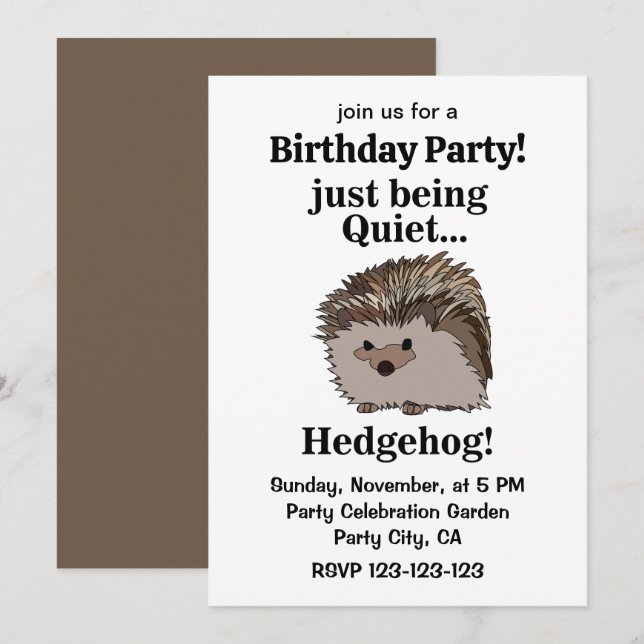 Invitación Fiesta de Cumpleaños del Erizo Animal del Bosque (Anverso / Reverso)