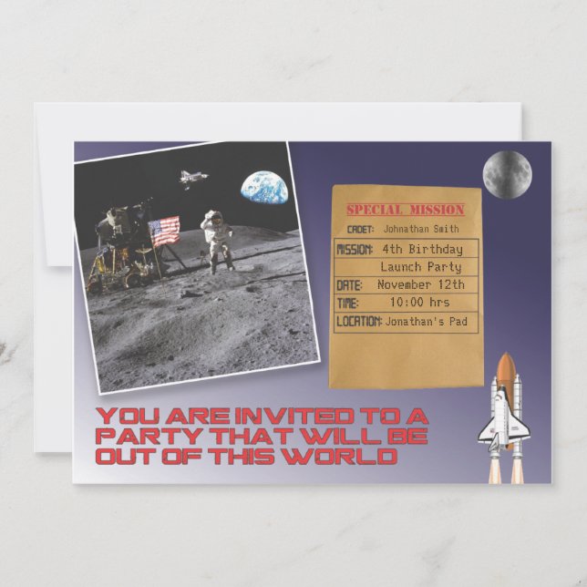 Invitación Fiesta de cumpleaños del espacio (Anverso)