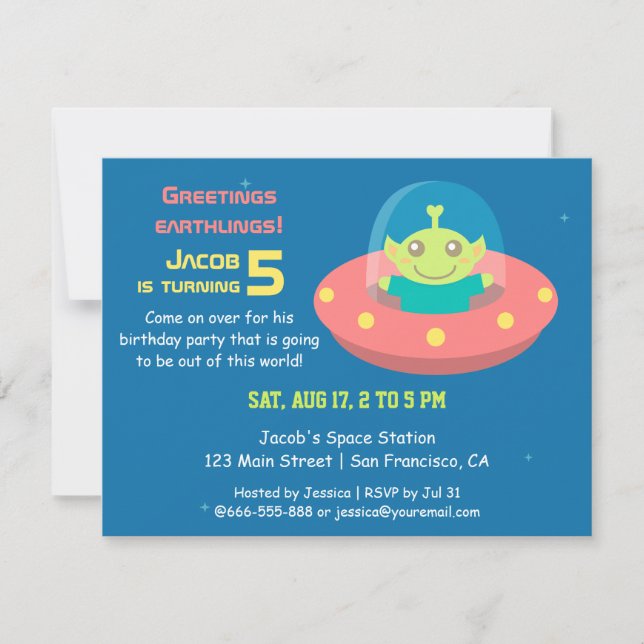 Invitación Fiesta de cumpleaños del espacio exterior con alie (Anverso)