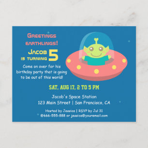 Invitación Fiesta de cumpleaños del espacio exterior con alie