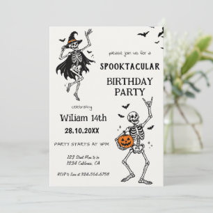 Invitación Fiesta de cumpleaños del esqueleto de Halloween es