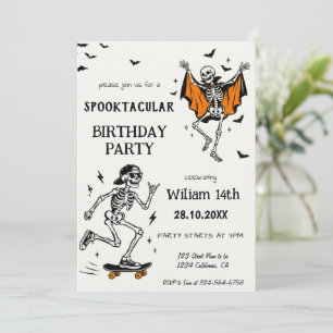 Invitación Fiesta de cumpleaños del esqueleto de Halloween es