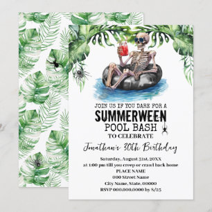 Invitación Fiesta de cumpleaños del esqueleto tropical de Sum