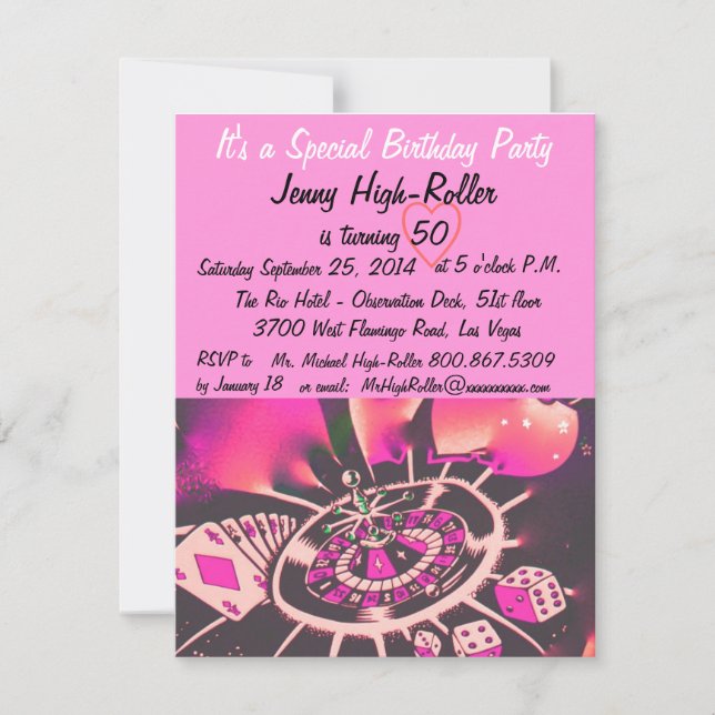 Invitación Fiesta de cumpleaños del estilo de Las Vegas (Anverso)